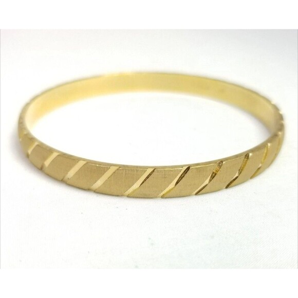 Monet Jewelry - Vintage Monet Gold Tone Striped Bangle Bracelet, Stacking Signed Estate
